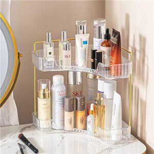 2-Tier Corner Bathroom Counter Organizer – Classic Storage Shelf for Makeup